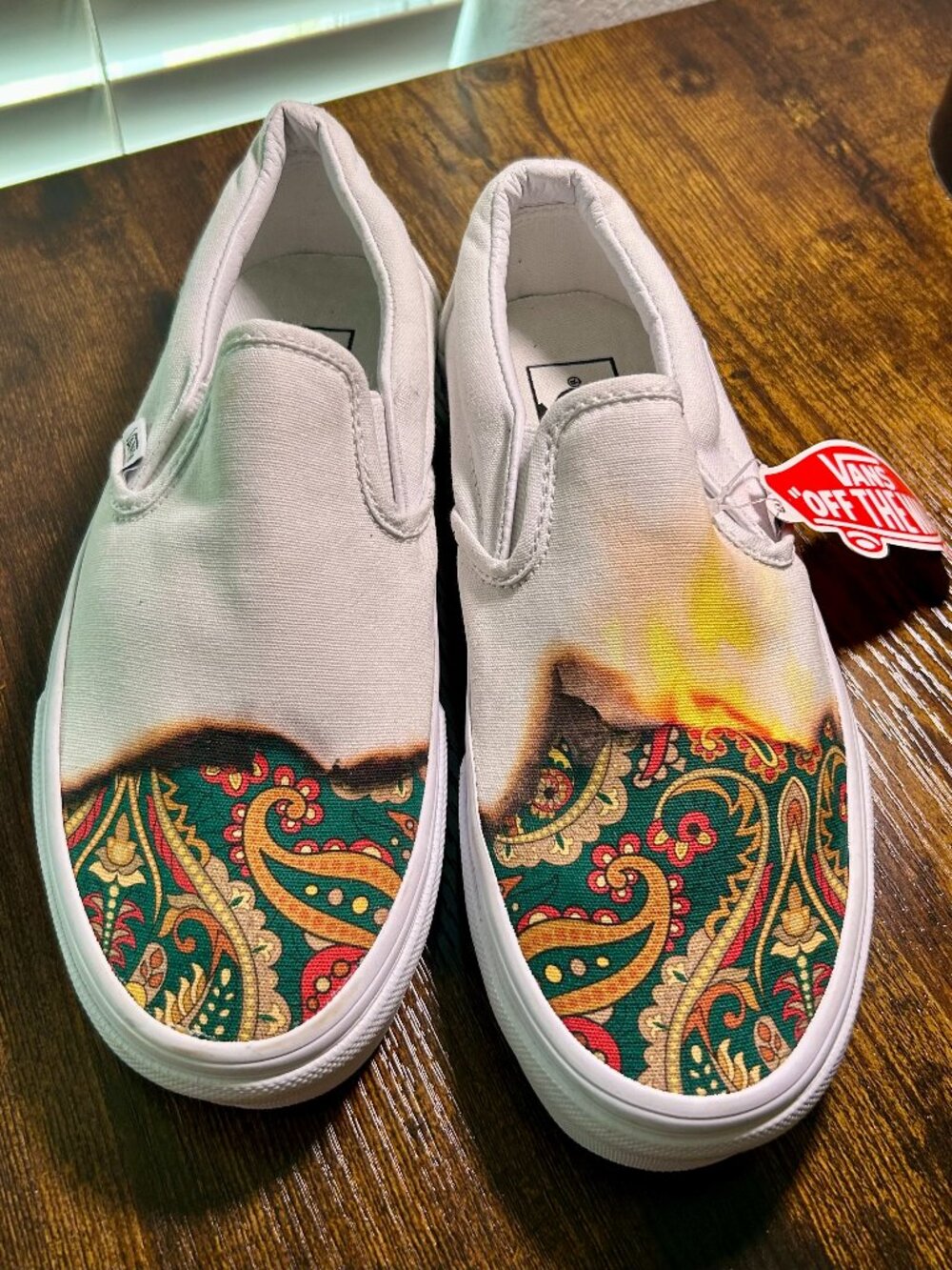 Vans, NWT, Fire and Paisley Print Slip-On Sneaker, Women's Size 5.5 (Men's 4.0)